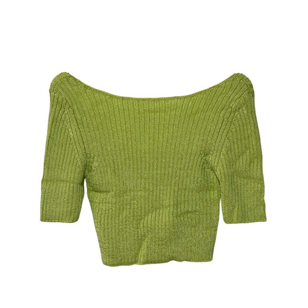 FREE PEOPLE TOP WOMENS LARGE SAN LUCAS STRETCH KNIT CROP PULLOVER SWEATER GREEN - Picture 5 of 13